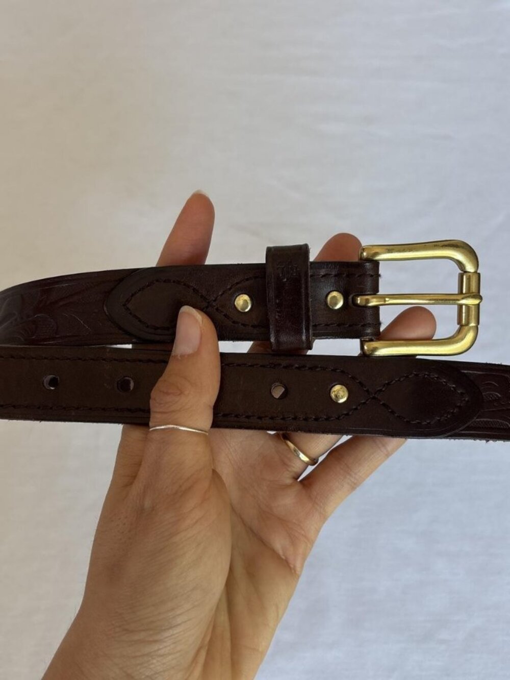 Vintage Lauren Ralph Lauren Floral Tooled Brown Leather Belt Small